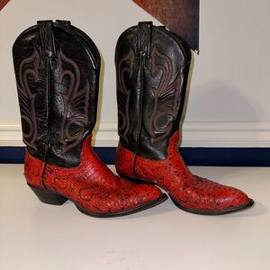 Red and Black Snakeskin and Leather Cowboy Boots